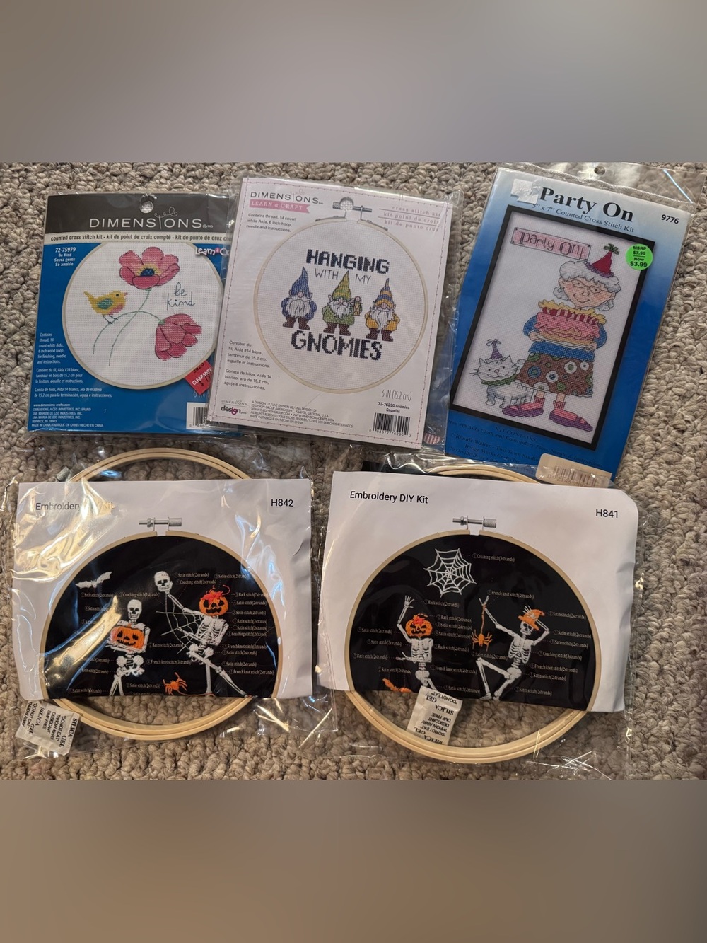 Dimensions Hanging With My Gnomies & Halloween Embroidery Kits - Multi-Color Set